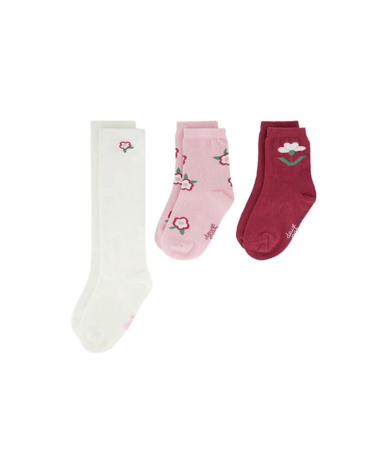 Deux par Deux Girls' Floral Detail Ribbed Cuff Socks - Little Kid, Big Kid