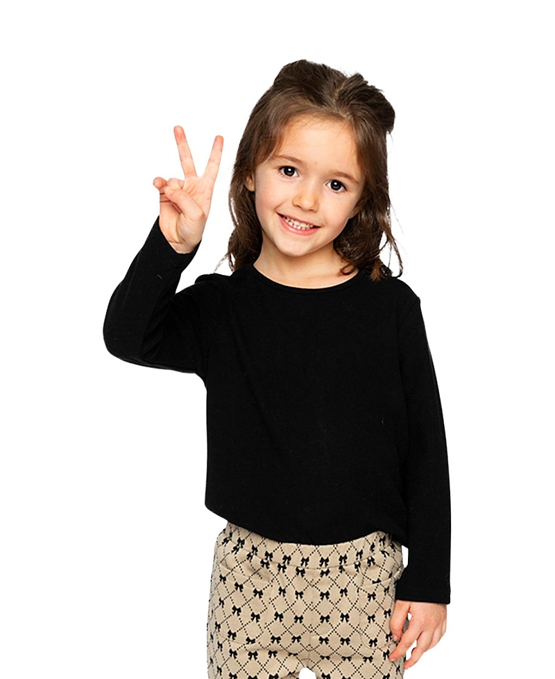 Deux par Deux Girls' Brushed Rib Crew Neck Long Sleeve Top - Little Kid