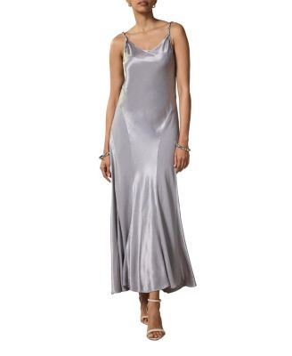  Women's Metallic Satin Midi Slip Dress