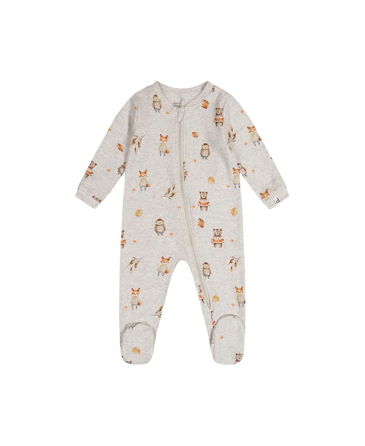 Deux par Deux Boys' Animal Organic Cotton Front Zipper Footed One Piece Pajama - Baby