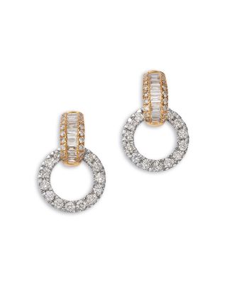 Diamond Mixed Cut Doorknocker Drop Earrings in 14K Yellow & White Gold, 1.5 tcw