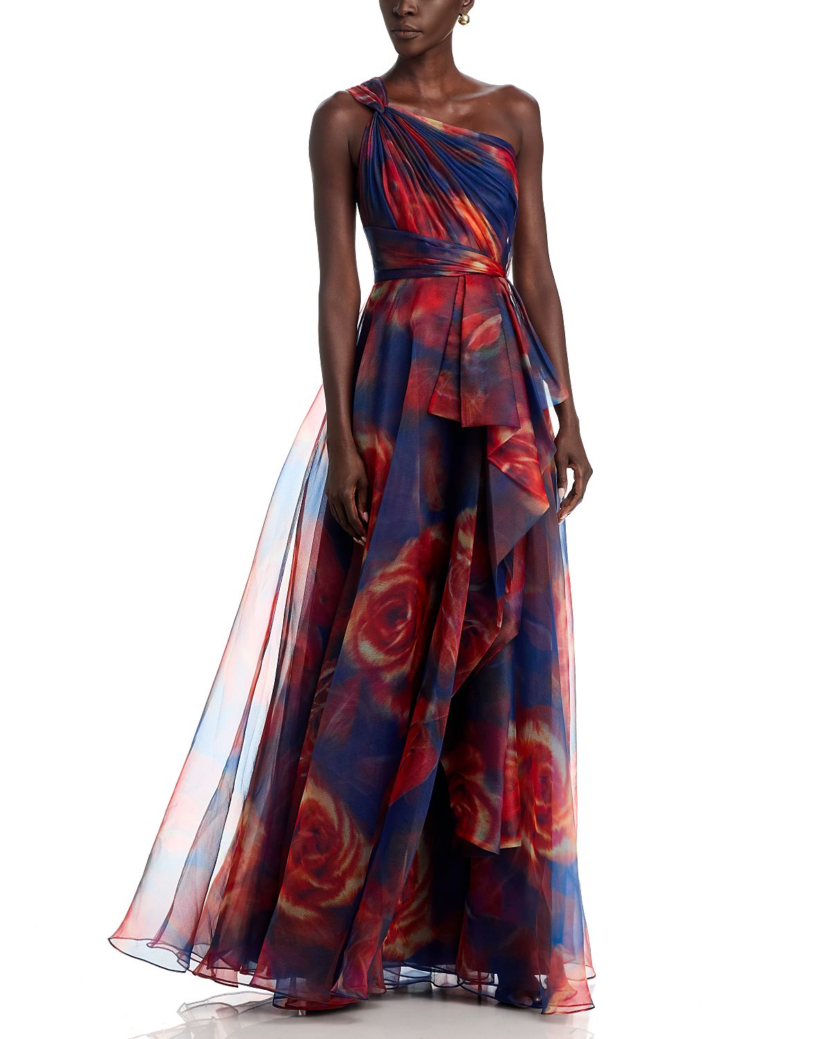 Theia Meadow Printed One Shoulder Gown