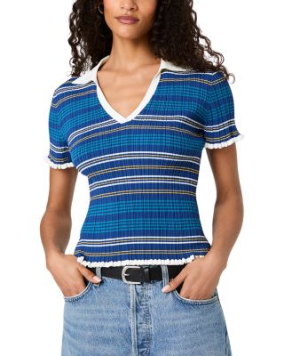 Crinkle Knit Rib Polo Top