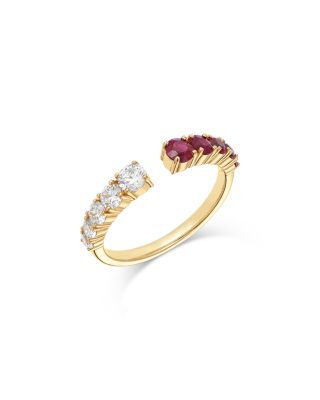 Diamond & Gemstone Open Ring in 14K Yellow Gold