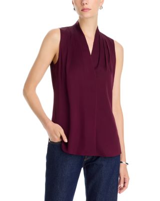 Mila Sleeveless V Neck Pleated Silk Blouse