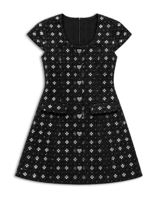 Girls' Zoe Flower Sequin Boucl&eacute; Cap Sleeve Dress - Big Kid