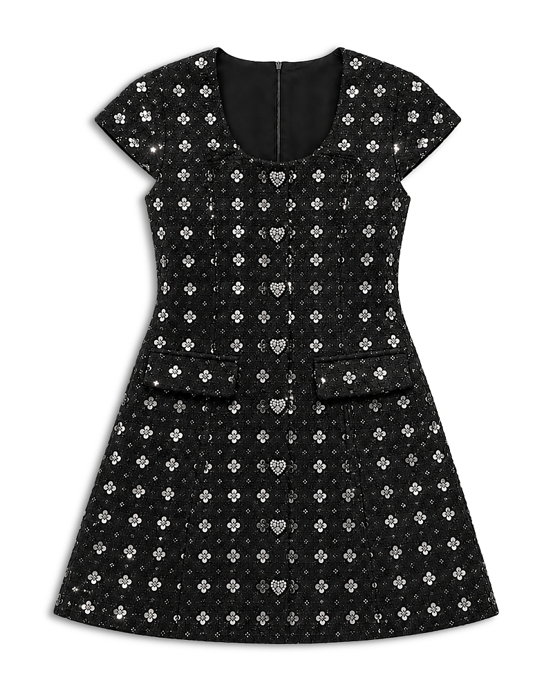 Theme Girls' Zoe Flower Sequin Boucle Cap Sleeve Dress - Big Kid