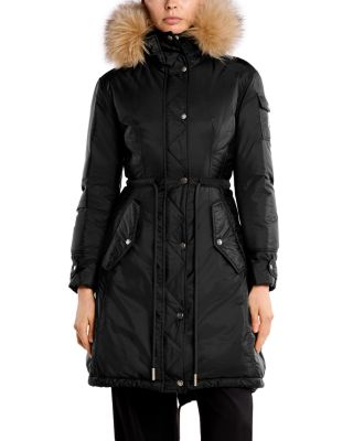 Moustique Hooded Shearling Trim Long Down Parka