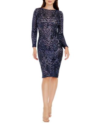 Emery Long Sleeve Chevron Sequin Midi Dress