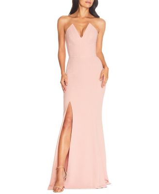  Fernanda Strapless Plunge V-Neck High Slit Gown