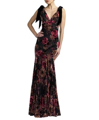  Floral Velvet Bow Detail Mermaid Gown