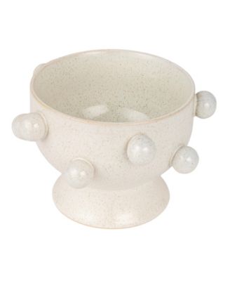  Round Stoneware Planter with Orbs and Reactive Glaze