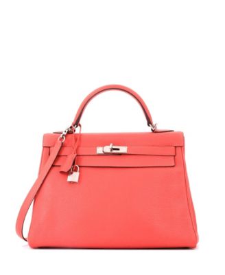 Kelly 32 Handbag Red Clemence with Palladium Hardware