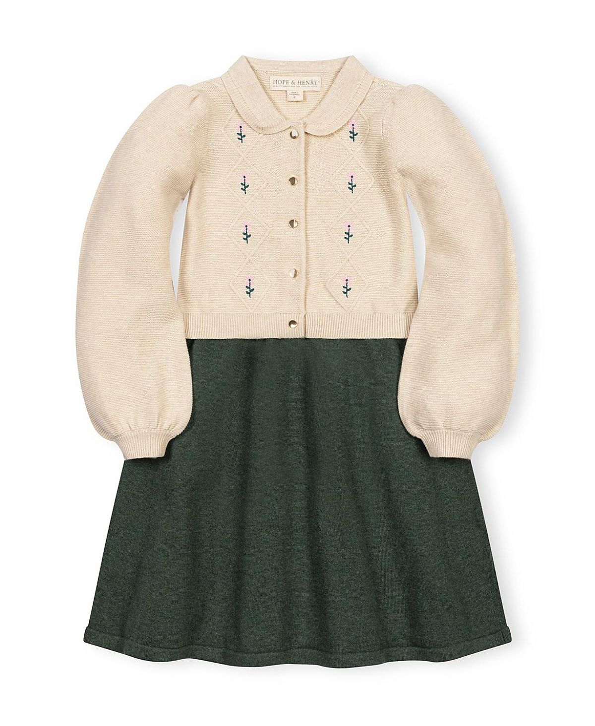 Hope & Henry Girls' Organic Button Front Collared Sweater Dress - Little Kid, Big Kid