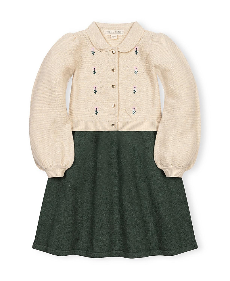 Hope & Henry Girls' Organic Button Front Collared Sweater Dress - Little Kid, Big Kid
