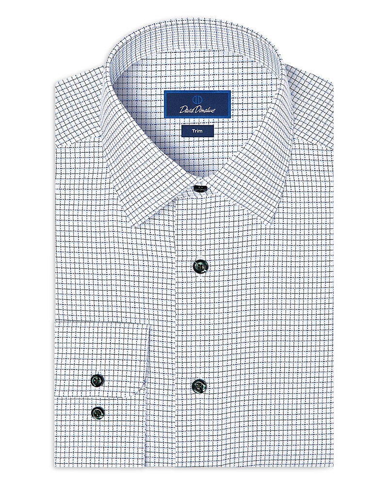 David Donahue Trim Fit Dobby Check Cotton Dress Shirt