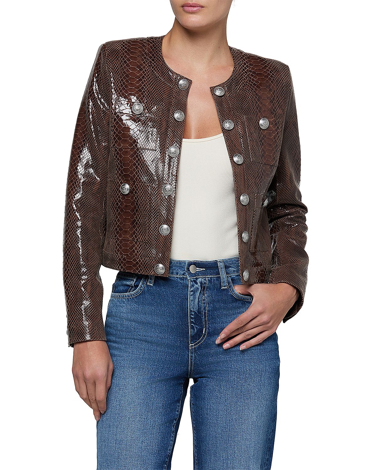 L'Agence Jayde Collarless Leather Jacket
