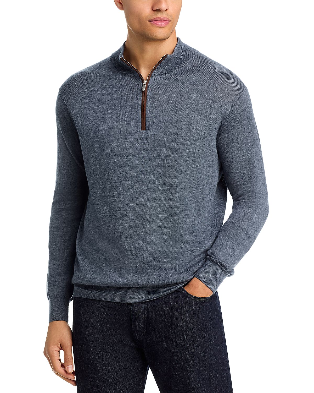 Peter Millar Autumn Crest Suede Trim Quarter Zip Sweater
