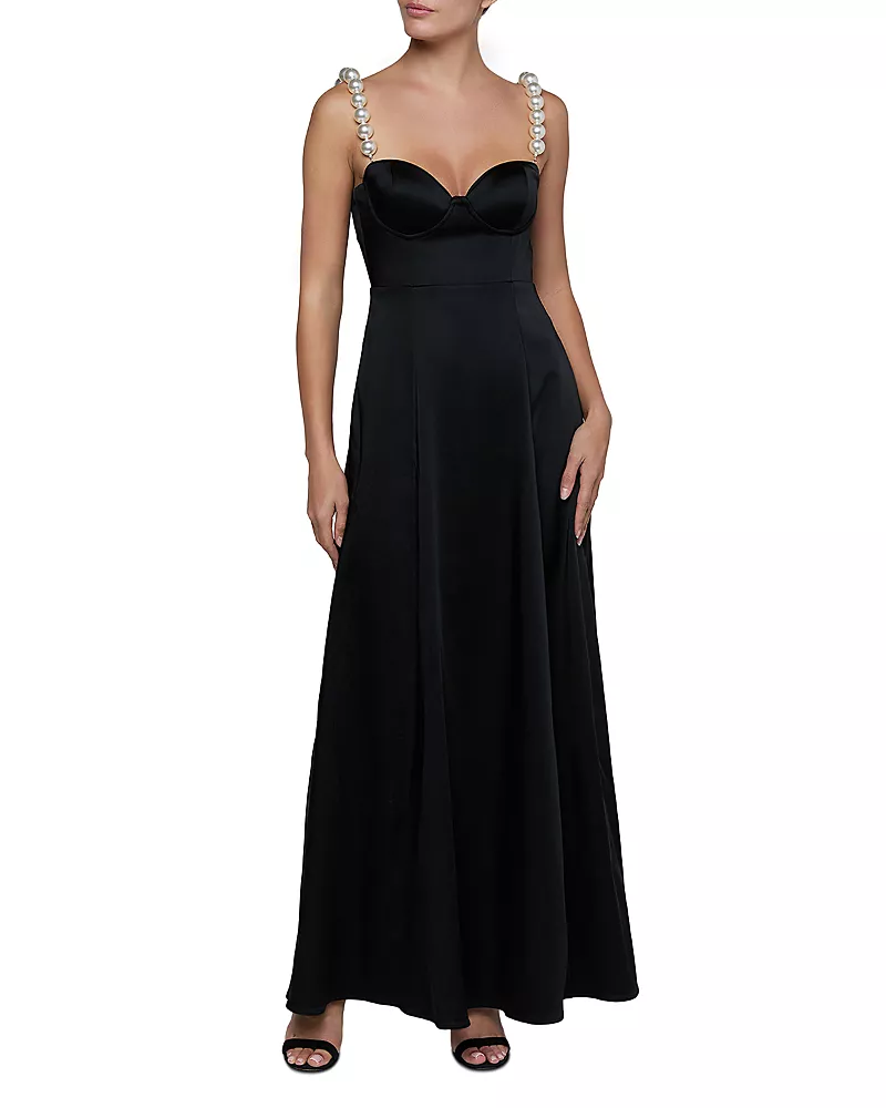 L'Agence Sutton Faux Pearl Strap Maxi Dress