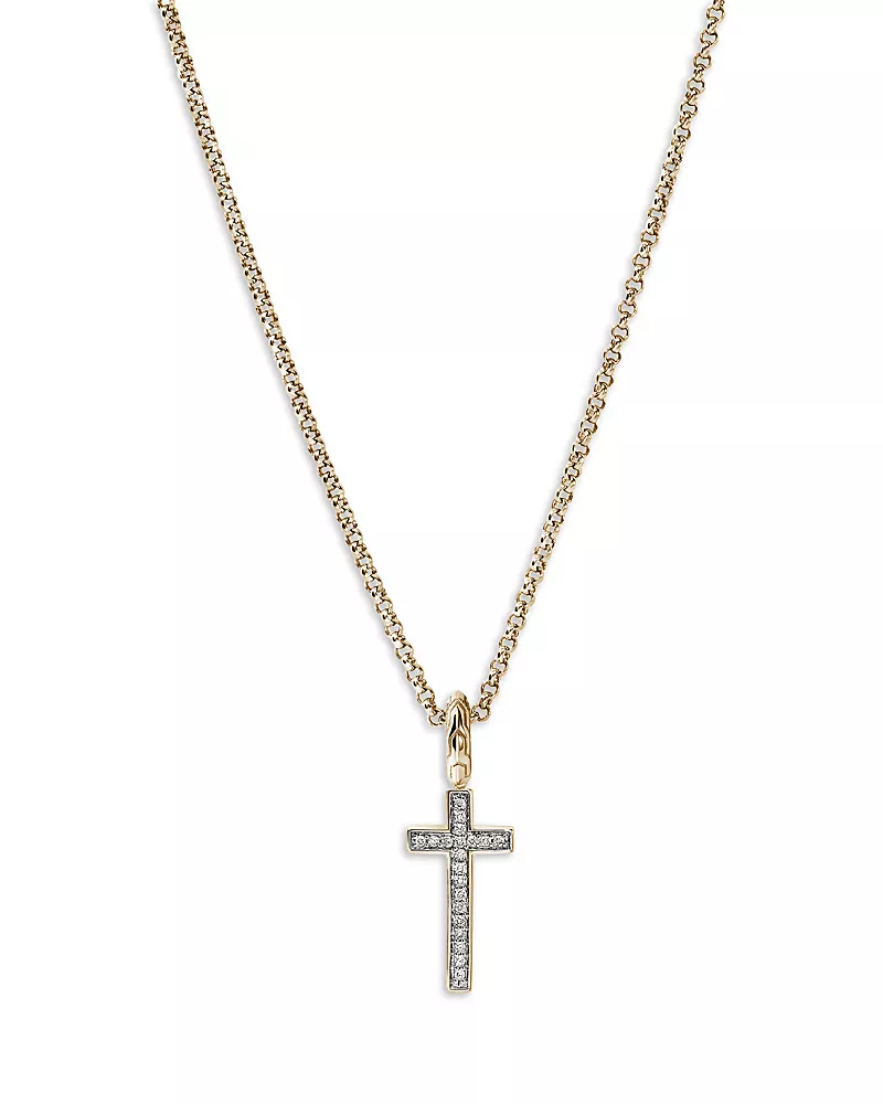 John Hardy 14K Yellow Gold Jh Essentials Diamond Cross Pendant Necklace, 0.08 tcw