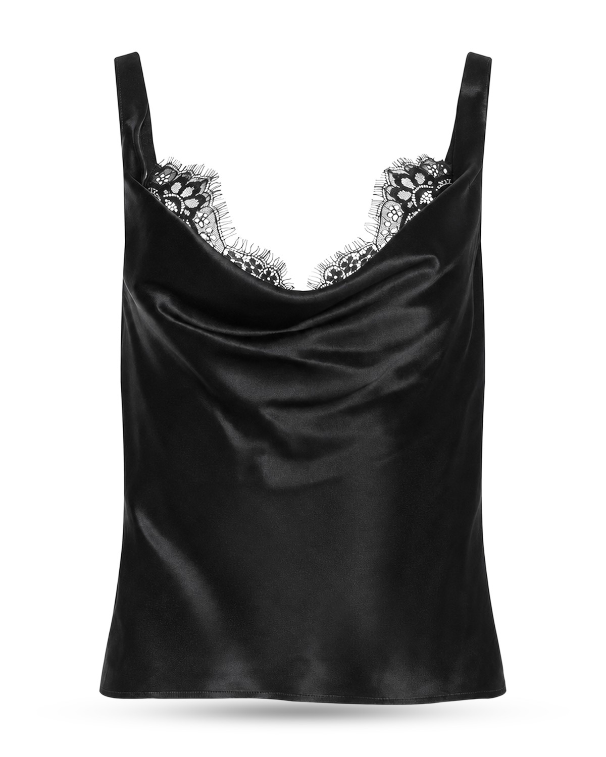 Evadne Cowl Neck Lace Trim Lace Tank Top