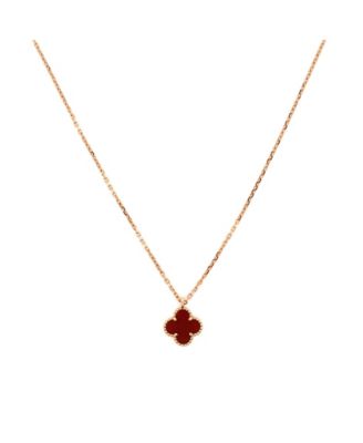  Sweet Alhambra Pendant Necklace 18K Rose Gold and Carnelian, 15.75"
