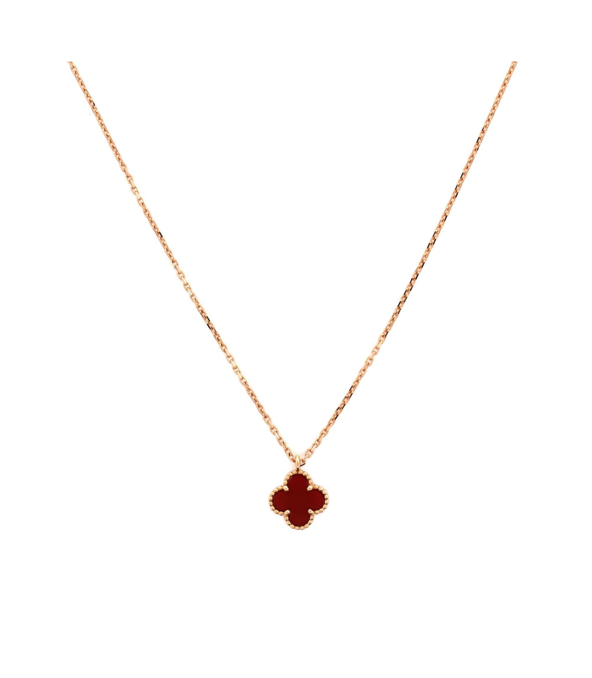 Sweet Alhambra Pendant Necklace 18K Rose Gold and Carnelian, 15.75" - Image 1