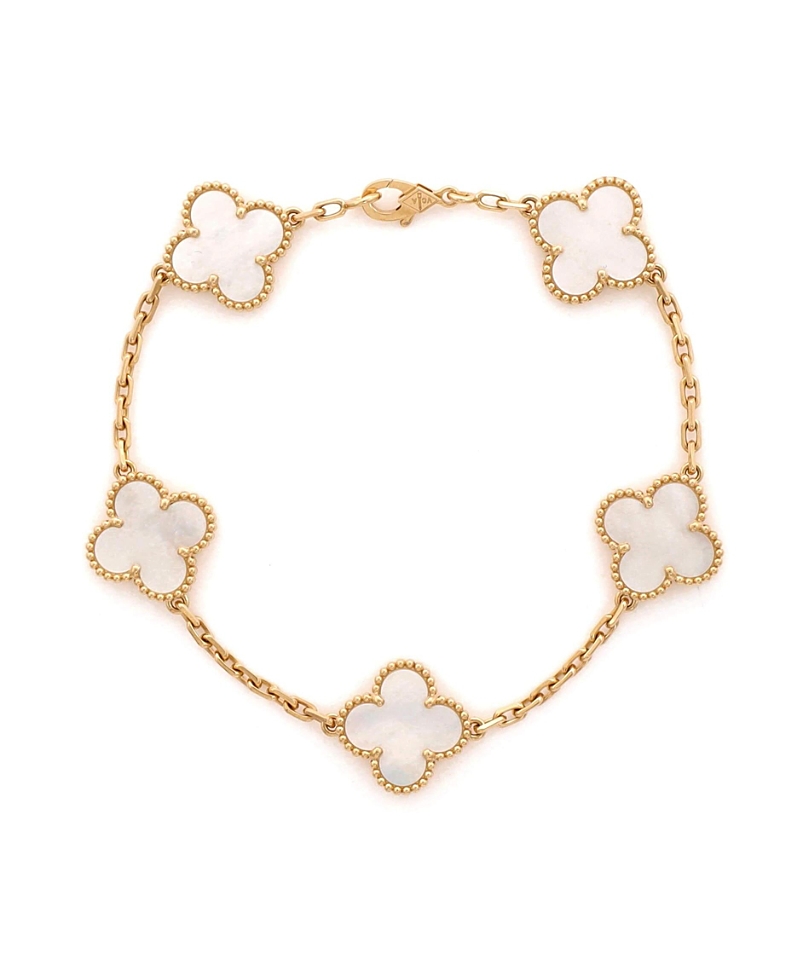 Pre-Owned Van Cleef & Arpels Vintage Alhambra 5 Motifs Bracelet 18K Gold and Mother of Pearl