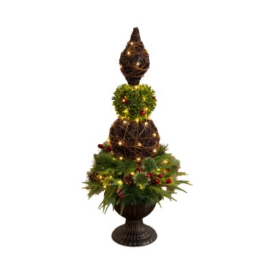 3' Pre Lit Artificial Finial Boxwood Ornament Mixed Pine Topiary