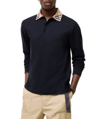  Long-sleeve Check Collar Cotton Polo Shirt