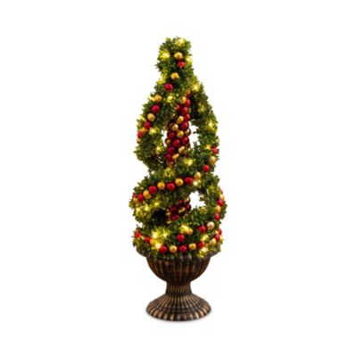 3' Pre Lit Artificial Christmas Spiral Boxwood Topiary Tree with Ornaments 