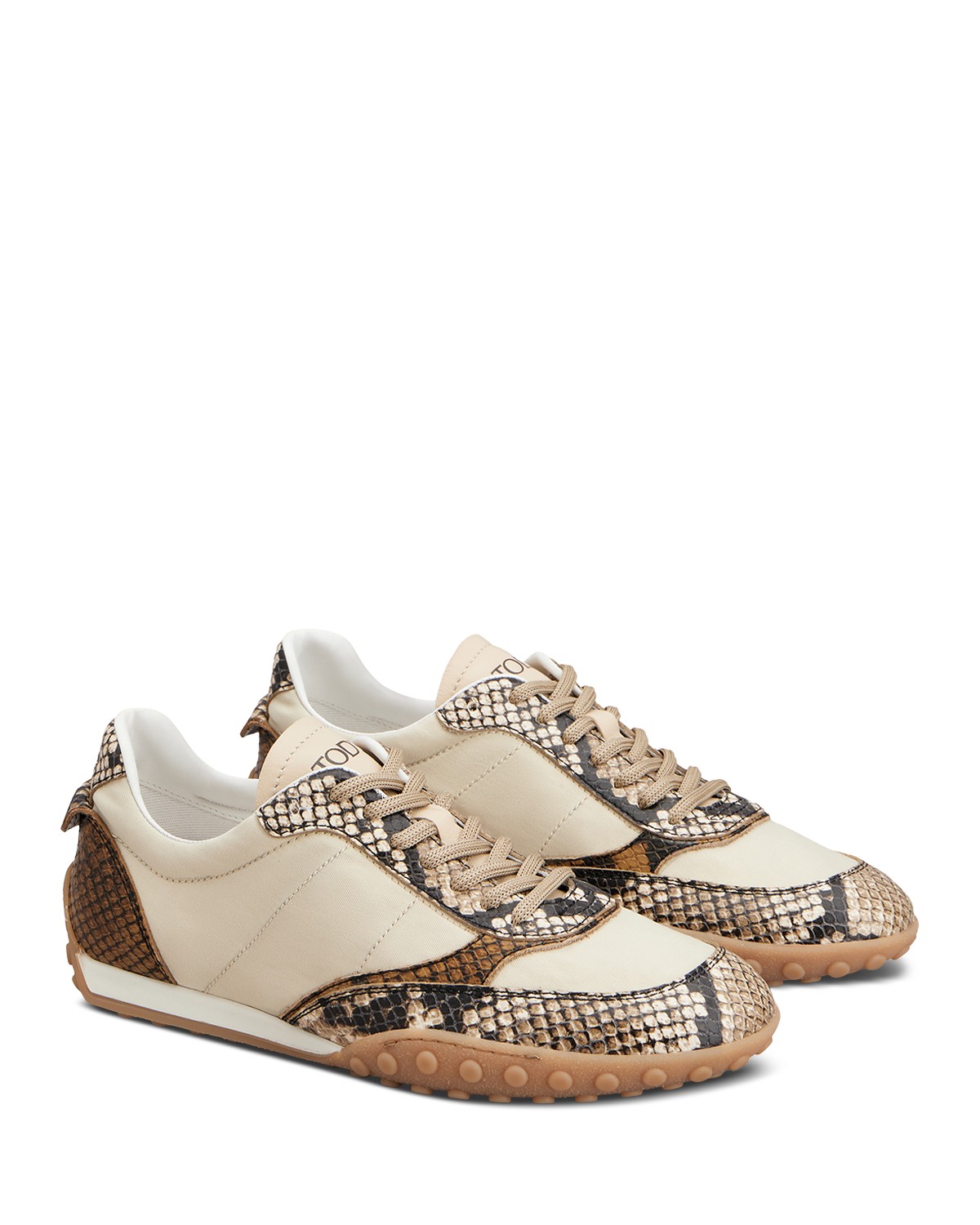 Tod's Women's Sportiva Snake-Embossed Leather & Nylon Sneakers in Open Beige