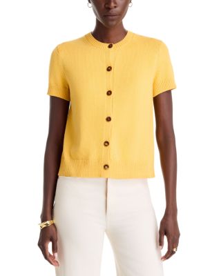 Cotton & Silk Button Front Crewneck Sweater