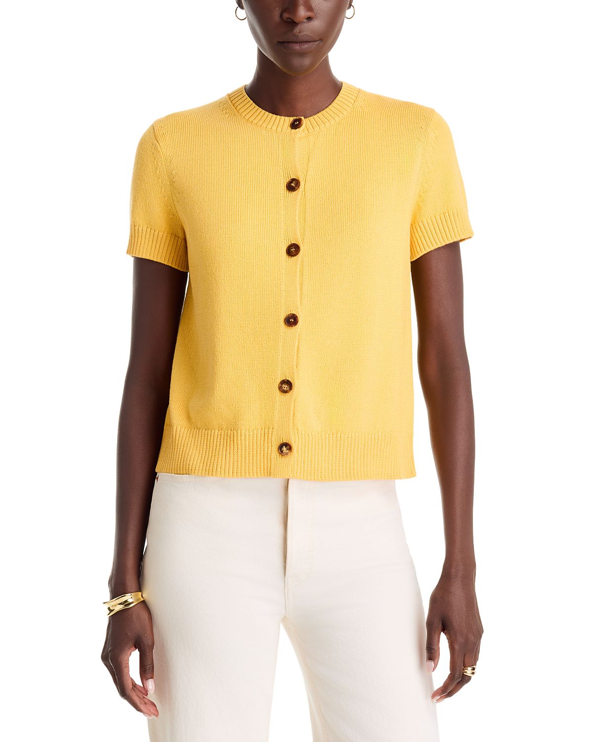 Lafayette 148 New York Cotton & Silk Button Front Crewneck Sweater