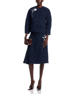 Flower Jacquard Jacket & Draped Midi Skirt