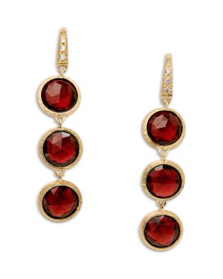18K Yellow Gold Jaipur Color Garnet & Diamond Drop Earrings