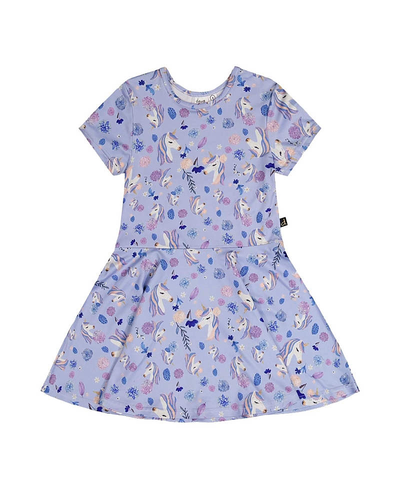 Deux par Deux Girls' Short Sleeve Unicorn Drop Waist Dress - Little Kid