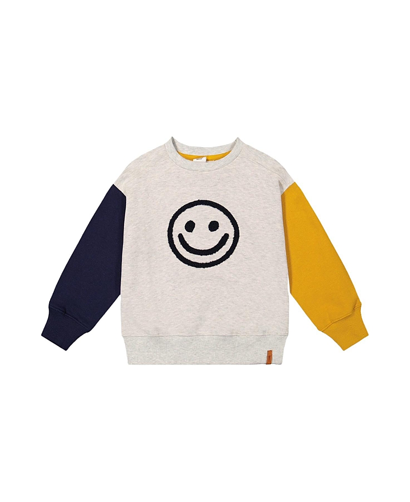 Deux par Deux Boys' Fleece Raglan Sleeve Smiley Face Graphic Sweatshirt - Little Kid