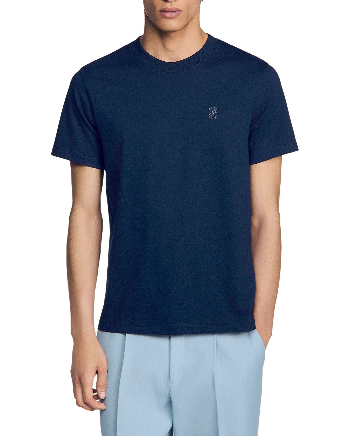 Sandro Cotton T Shirt with Leather Logo Patch