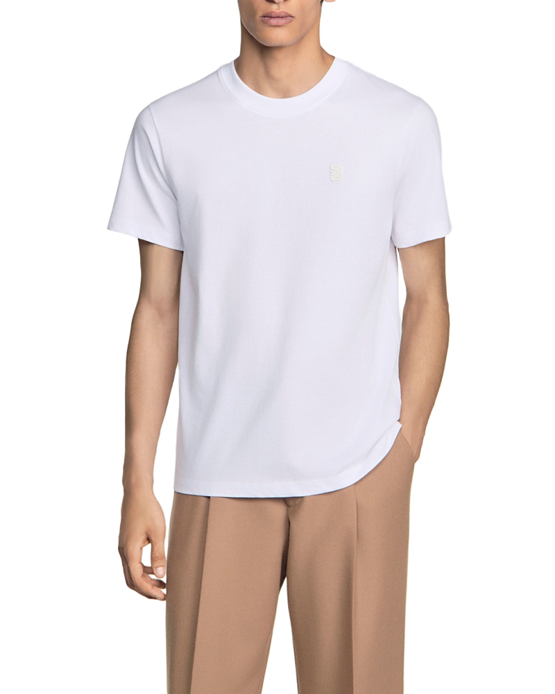 Sandro Cotton T Shirt with Leather Logo Patch