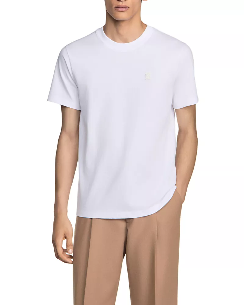 Sandro Cotton T Shirt with Leather Logo Patch