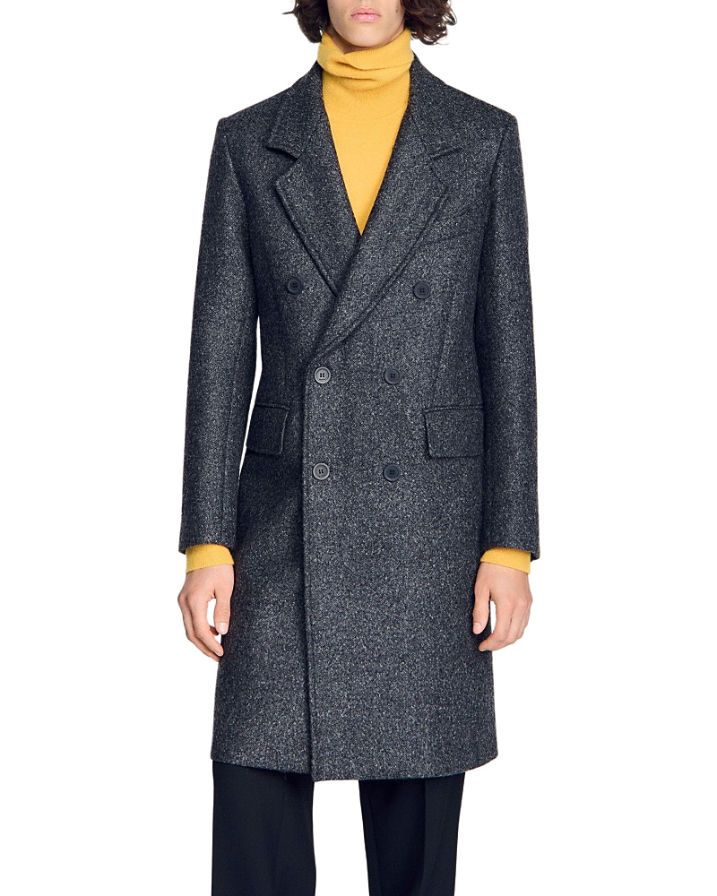 Sandro Achille Double Breasted Wool Blend Coat