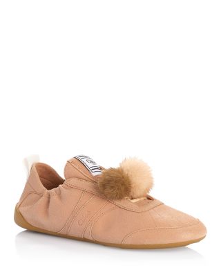 Women's Kick Leather & Shearling Pom Pom Sneakers