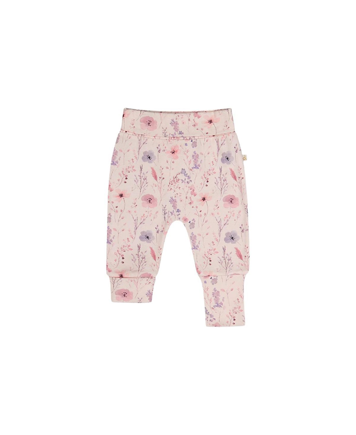 Deux par Deux Girls' Organic Cotton Flowers Foldover Waist Ribbed Evolutive Pants - Baby
