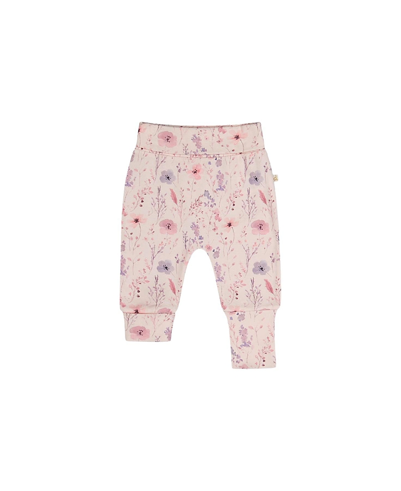 Deux par Deux Girls' Organic Cotton Flowers Foldover Waist Ribbed Evolutive Pants - Baby