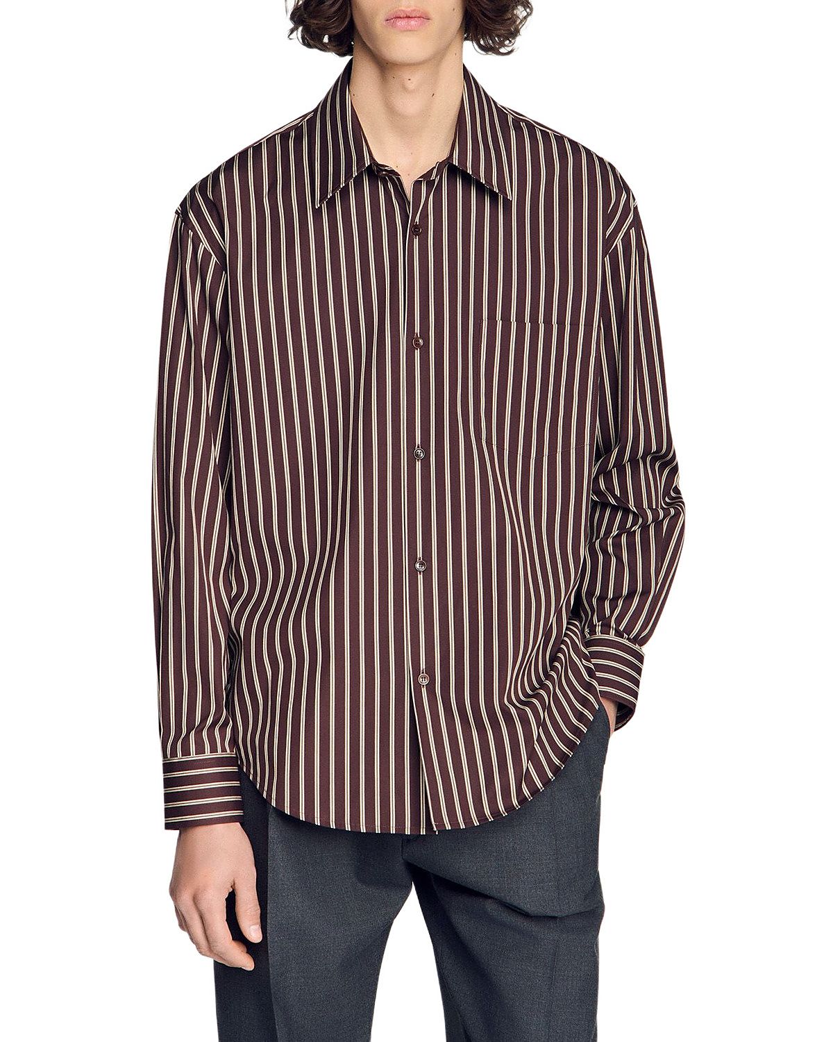 Sandro Flared Fit Stripe Cotton Shirt