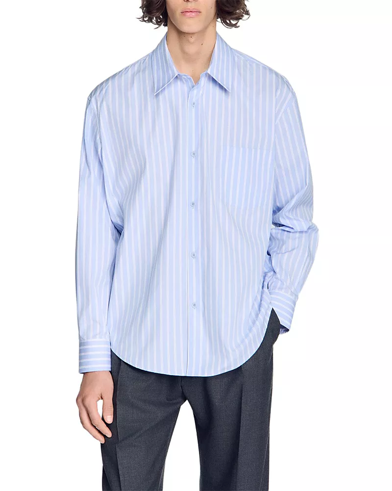Sandro Flared Fit Stripe Cotton Shirt