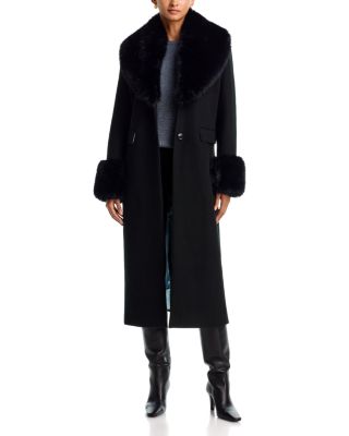 Long Wool Coat with Faux Fur Trim - Exclusive