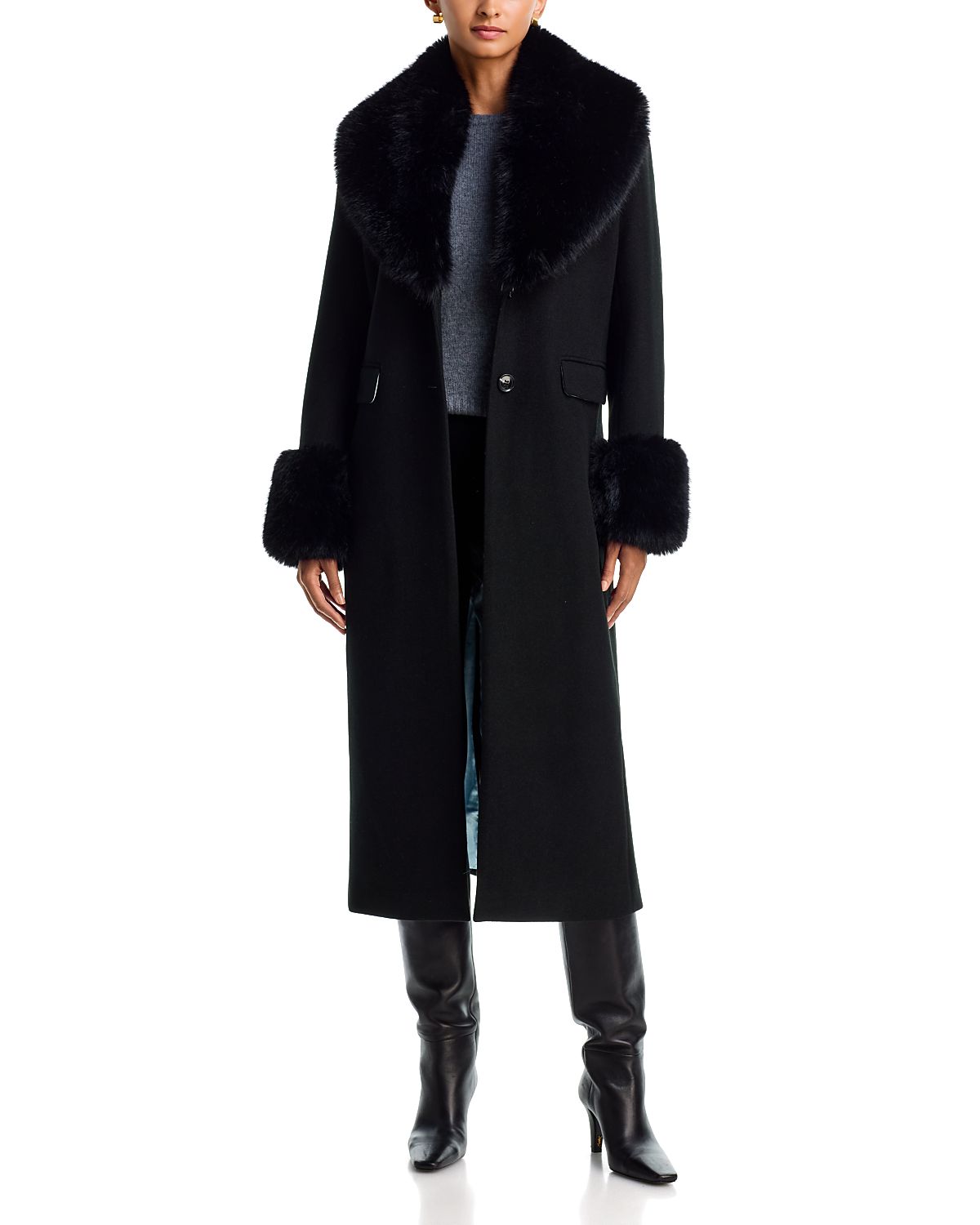 Aqua x Nicky Hilton Long Wool Coat with Faux Fur Trim - Exclusive