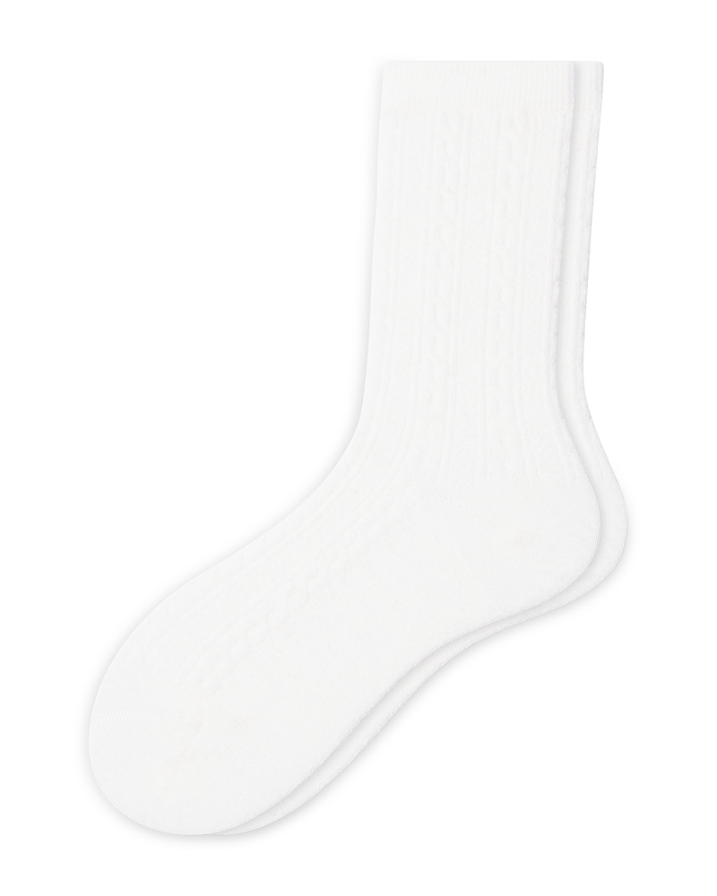 Hue Ribbed Cable Crew Socks In Ivory